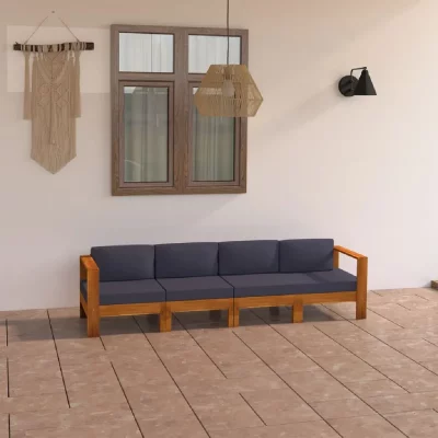 VIDAXL Canap&eacute; de jardin 4 places et coussins gris fonc&eacute; Acacia massif
