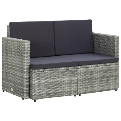 VIDAXL Canap&eacute; de jardin &agrave; 2 places avec coussins Gris R&eacute;sine tress&eacute;e