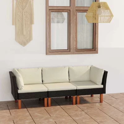 VIDAXL Canap&eacute; de jardin &agrave; 3 places avec coussins Noir R&eacute;sine tress&eacute;e