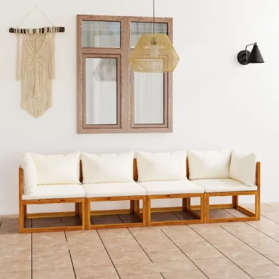 VIDAXL Canap&eacute; de jardin &agrave; 4 places avec coussin cr&egrave;me bois d'acacia 3057639