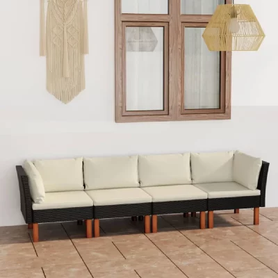 VIDAXL Canap&eacute; de jardin &agrave; 4 places avec coussins Noir R&eacute;sine tress&eacute;e