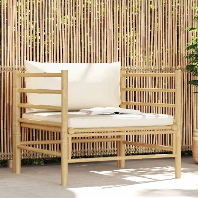 VIDAXL Canap&eacute; de jardin avec coussins blanc cr&egrave;me Bambou  Blanc
