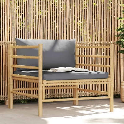 VIDAXL Canap&eacute; de jardin avec coussins gris fonc&eacute; Bambou  - Gris fonc&eacute;