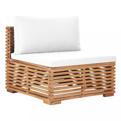 VIDAXL Canap&eacute; de jardin central - Bois de teck solide - Avec coussin cr&egrave;me