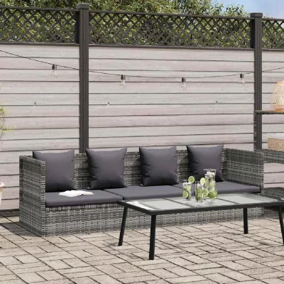 VIDAXL Canap&eacute; de jardin en r&eacute;sine tress&eacute;e - Gris - 200 x 60 x 58 cm