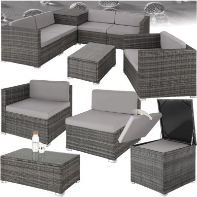 TECTAKE Canap&eacute; de jardin PISE 5 places avec coffre de rangement, variante 2 - gris