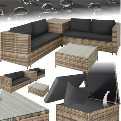 TECTAKE Canap&eacute; De Jardin Sienne 4 Places Avec Coffre De Rangement - Marron Naturel/Gris Fonc&eacute;