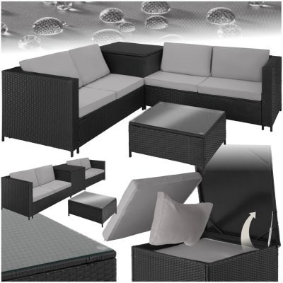 TECTAKE Canap&eacute; de jardin SIENNE 4 places avec coffre de rangement - noir/gris