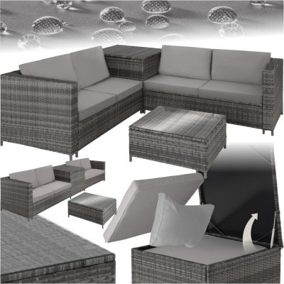 TECTAKE Canap&eacute; de jardin SIENNE 4 places avec coffre gris/gris clair