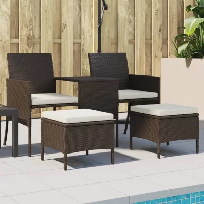 VIDAXL Canap&eacute; de jardin table &agrave; th&eacute; et tabourets R&eacute;sine tress&eacute;e Marron