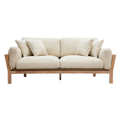MILIBOO Canap&eacute; design 3 places d&eacute;houssable blanc cr&ecirc;me pieds bois KYO