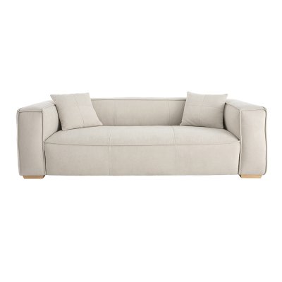 MILIBOO Canap&eacute; design 3 places en tissu effet velours naturel et bois clair cobain - Naturel