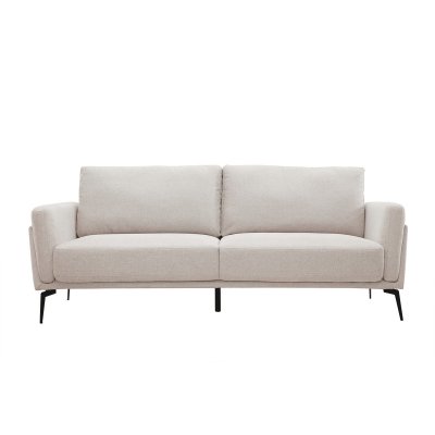 MILIBOO Canap&eacute; design 3 places en tissu effet velours textur&eacute; beige et m&eacute;tal noir MOSCO