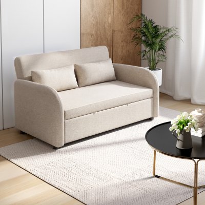 IDMARKET Canap&eacute; droit 2 places convertible NOAH en tissu beige