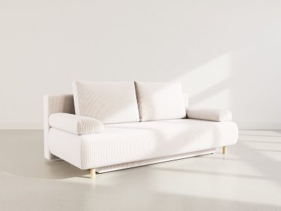 BEST MOBILIER Canap&eacute; droit 3 places convertible avec coffre en velours c&ocirc;tel&eacute; beige