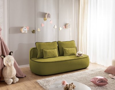 BEST MOBILIER Canap&eacute; droit 3 places convertible avec coffre en velours vert olive