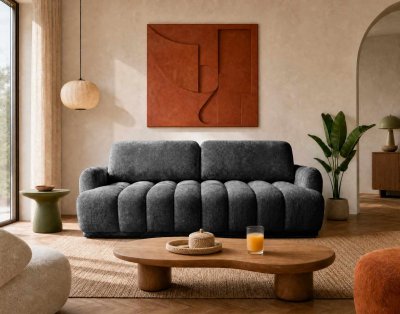 BEST MOBILIER Canap&eacute; droit 3 places en gris fonc&eacute;