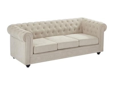 VENTE UNIQUE Canap&eacute; droit CHESTERFIELD 3 places en tissu beige 205x88x72 cm