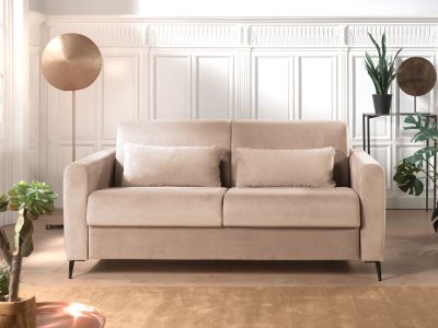 BEST MOBILIER Canap&eacute; droit convertible 3 places Velours Beige