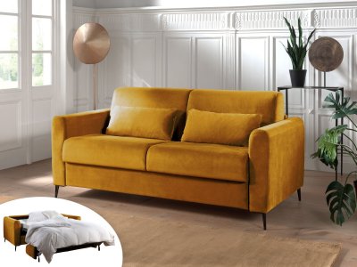 BEST MOBILIER Canap&eacute; droit convertible 3 places Velours Jaune