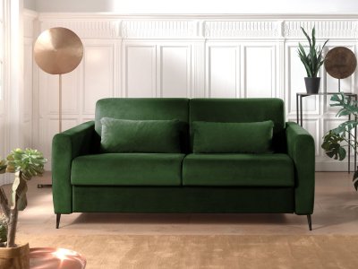 BEST MOBILIER Canap&eacute; droit convertible 3 places Velours Vert