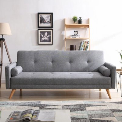 CONCEPT USINE Canap&eacute; droit convertible scandinave 3 places wooden - Gris