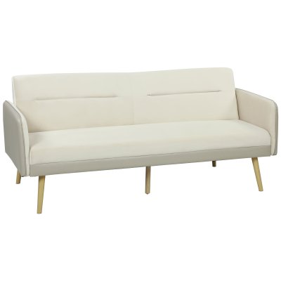 HOMCOM Canap&eacute;-lit 3 places dossier r&eacute;glable tissu effet velours et pu beige
