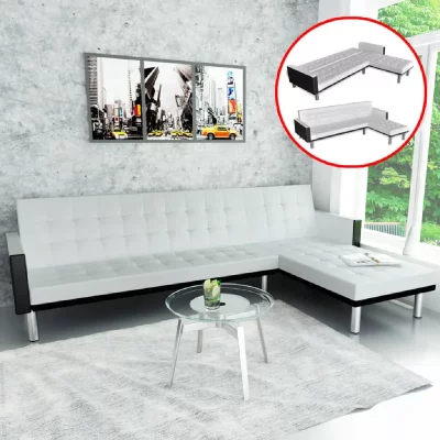 VIDAXL Canap&eacute;-lit d'Angle Cuir Synth&eacute;tique Blanc  Blanc