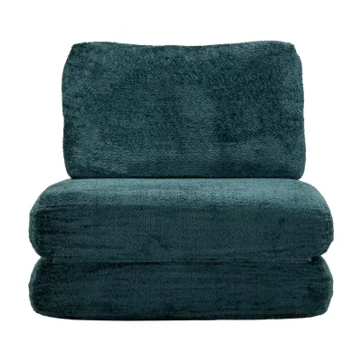 MAURO FERRETTI Canap&eacute;-lit en tissu boucl&egrave; bleu p&eacute;trole, 80 x 100 x 80 cm