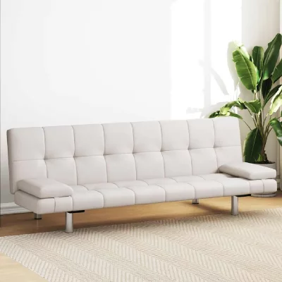 VIDAXL Canap&eacute;-lit r&eacute;glable avec 2 oreillers cuir synth&eacute;tique blanc cr&egrave;me