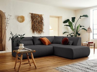 BEST MOBILIER Canap&eacute; modulable d'angle droit 5 places en tissu gris fonc&eacute; - LISA DESIGN