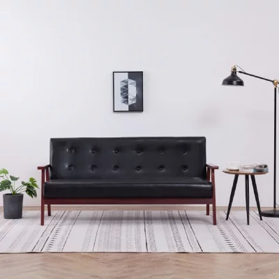 VIDAXL Canap&eacute; Noir Similicuir 3 Places  - Black