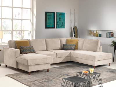 BEST MOBILIER Canap&eacute; panoramique Angle droit 7 places Velours c&ocirc;tel&eacute; Beige