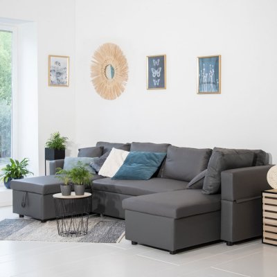 HAPPY GARDEN Canap&eacute; panoramique convertible simili scott 4 places gris - Gris