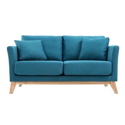 MILIBOO Canap&eacute; scandinave 2 places d&eacute;houssable bleu canard et bois OSLO