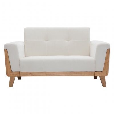MILIBOO Canap&eacute; scandinave 2 places en tissu blanc cass&eacute; et bois clair FJORD