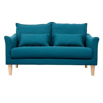 MILIBOO Canap&eacute; scandinave 2 places en tissu bleu canard et bois clair KATE