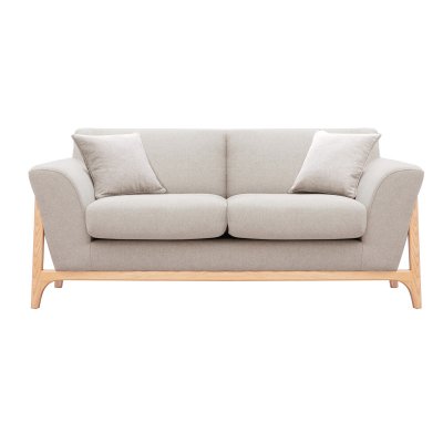 MILIBOO Canap&eacute; scandinave 2 places en tissu effet velours textur&eacute; beige et bois clair ASAKO