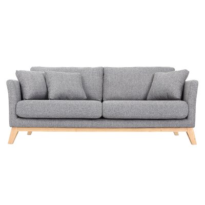 MILIBOO Canap&eacute; scandinave 3 places gris clair d&eacute;houssable pieds bois OSLO