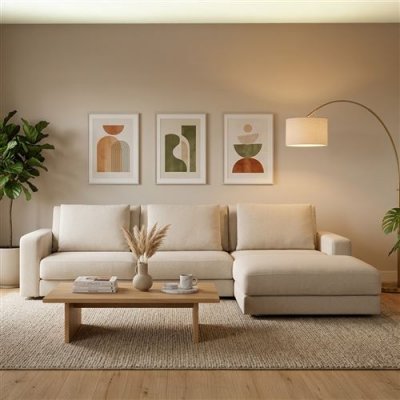  Canap&eacute; Tissu Angle Droit Beige Venezia - 5 Places