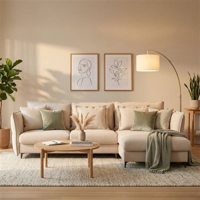  Canap&eacute; tissu angle droit beige verduron - 3 places