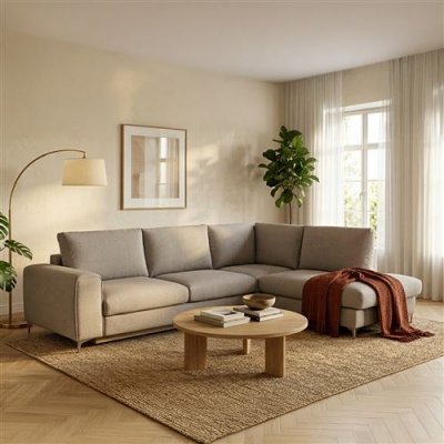  Canap&eacute; Tissu Angle Droit Gris clair Fiesole - 3 Places - Gris clair