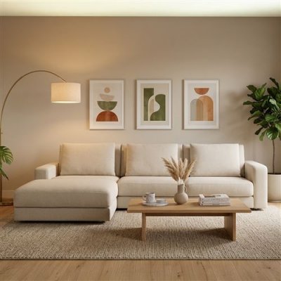  Canap&eacute; Tissu Angle Gauche Beige Venezia 5 Places