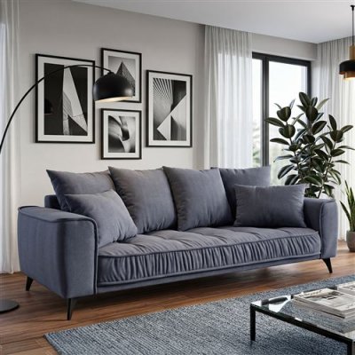  Canap&eacute; tissu droit bleu altamo - 3 places