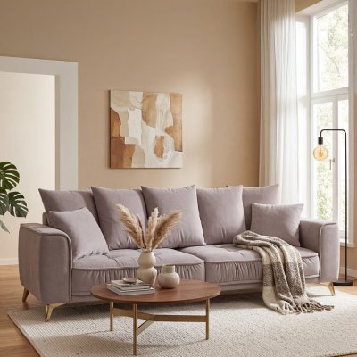  Canap&eacute; Tissu Droit Gris Clair Altamo - 4 Places - Gris clair