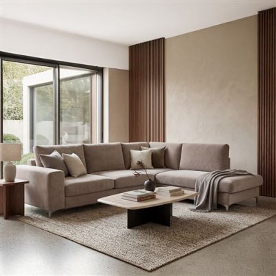MAISON AUBERTIN Canap&eacute; Velours Angle Droit Beige Fiesole - 3 Places - Beige