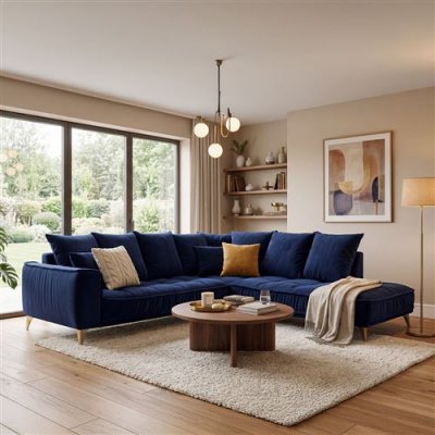 MAISON AUBERTIN Canap&eacute; Velours Angle Droit Bleu Altamo - 4 Places - Bleu