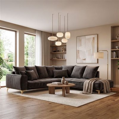 MAISON AUBERTIN Canap&eacute; Velours Angle Droit Gris Fonc&eacute; Altamo - 4 Places - Gris fonc&eacute;
