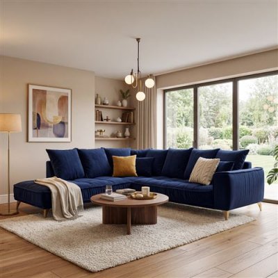 MAISON AUBERTIN Canap&eacute; Velours Angle Gauche Bleu Altamo - 4 Places - Bleu