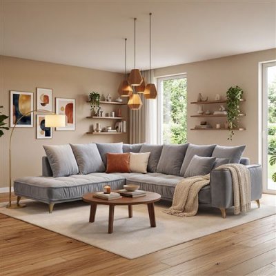 MAISON AUBERTIN Canap&eacute; Velours Angle Gauche Gris Clair Altamo - 4 Places - Gris clair